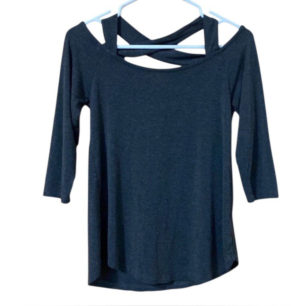Loveapella 3/4 Sleeve Cold Shoulder Top Gray Small